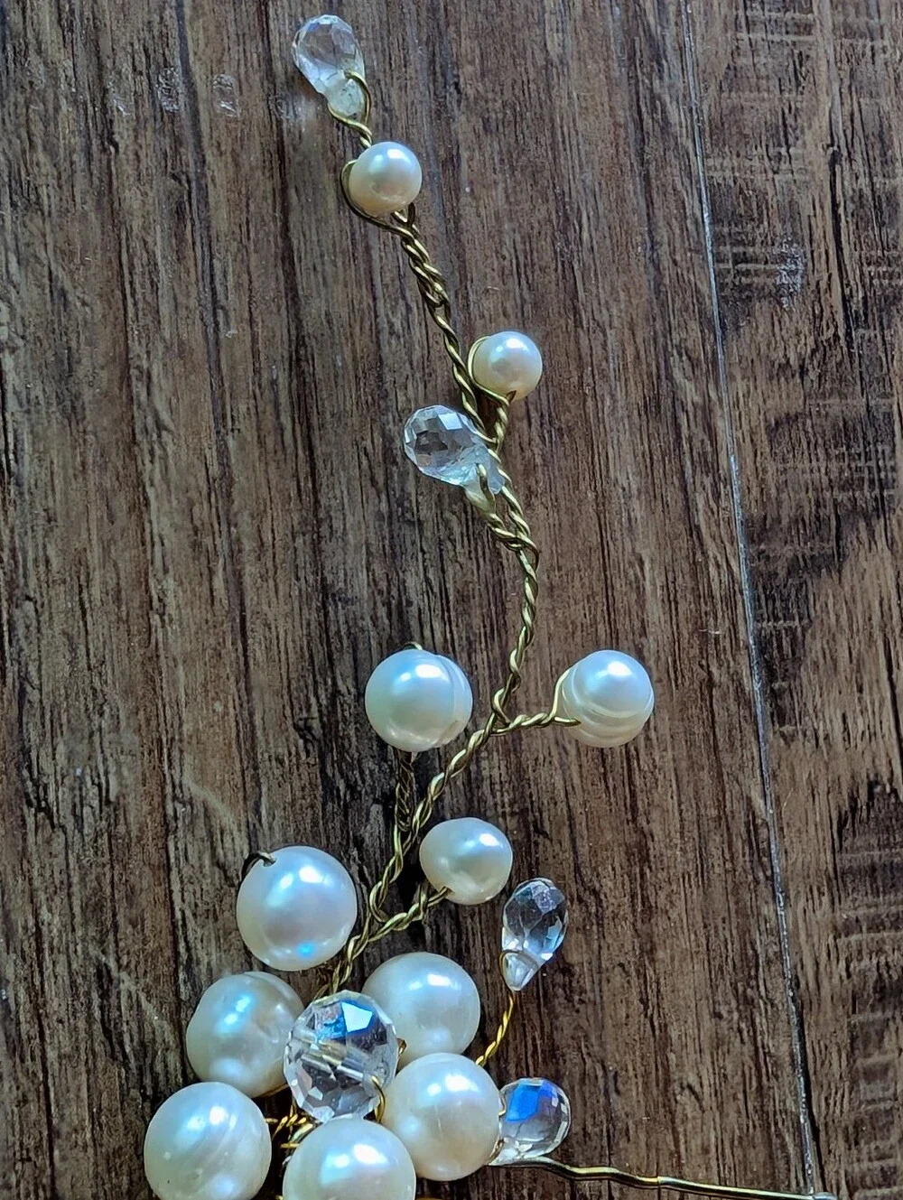 Pearl and Crystal Bridal Hair Comb - Gold Tone